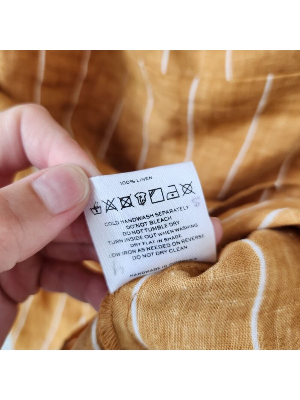 Faithfull The Brand Striped Mini Dress Nautical 100% Linen Yellow Women's M (6) - Picture 8 of 8